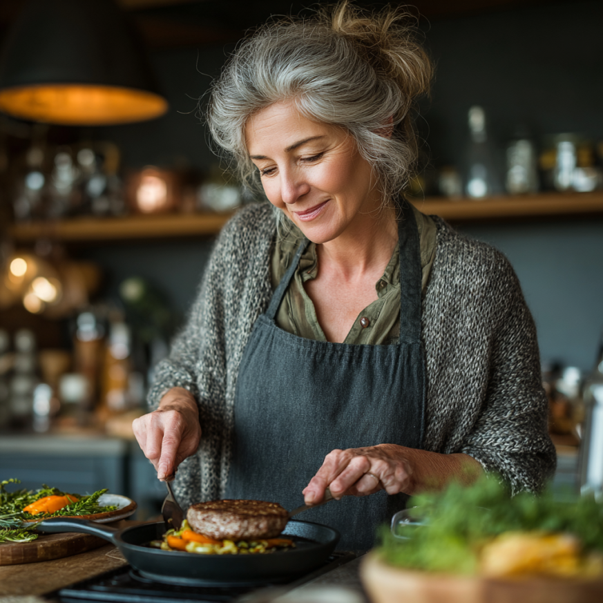 Літні люди готують здорову їжу